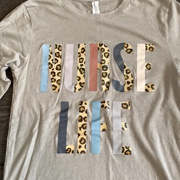 “Nurse Life” long sleeve tee. Size S. Tan with leopard print lettering. - Picture 5 of 16